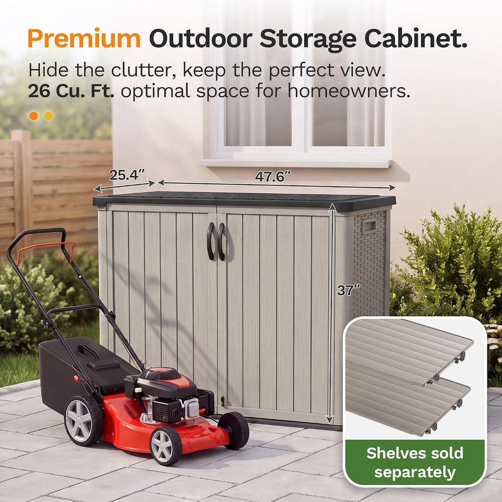 Devoko 26 Cu Ft Resin Outdoor Storage Cabinet with Lockable Doors, Beige