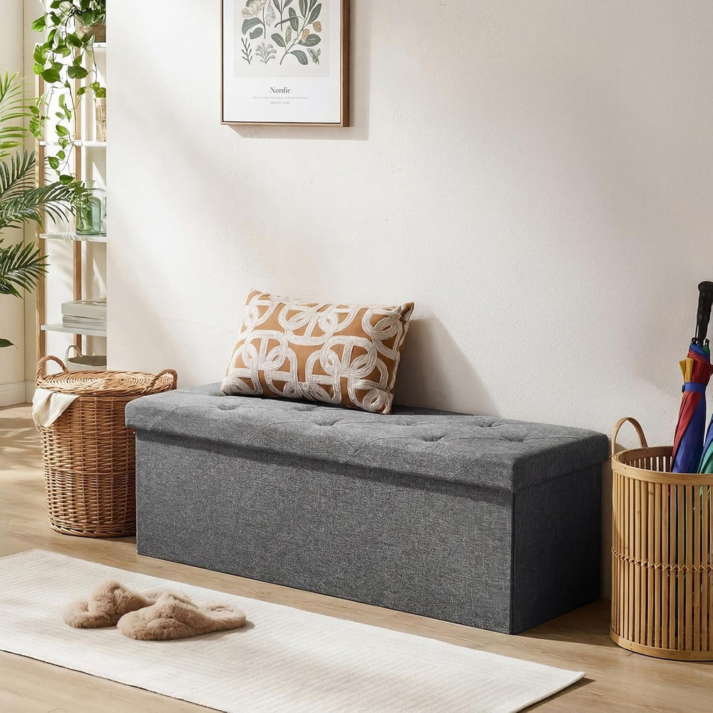 DUMOS 43 Inch Foldable Storage Ottoman Bench, Large Ottoman with Storage