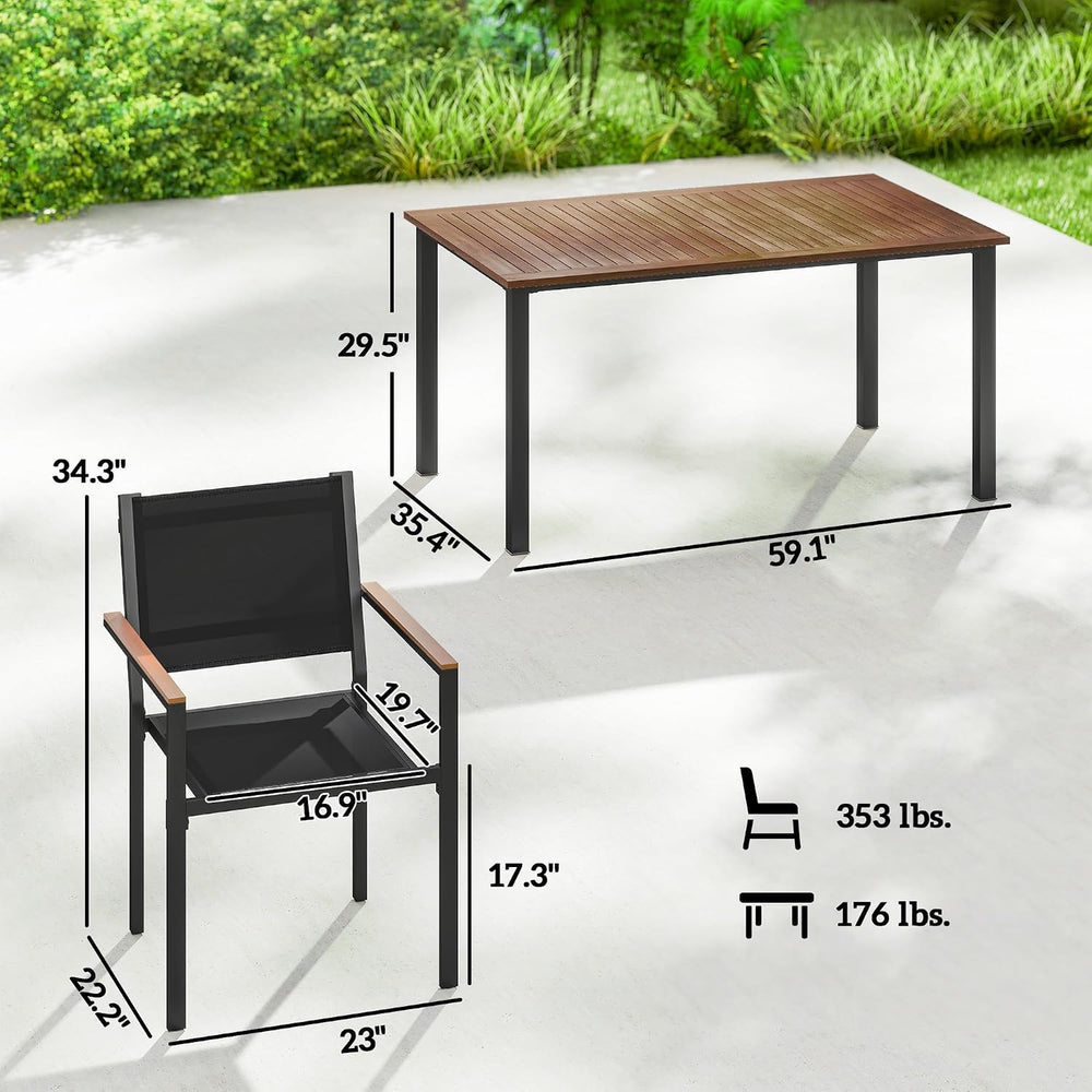 Outsunny 5 Piece Outdoor Dining Set for 4, 59" Rectangular Top, Teak