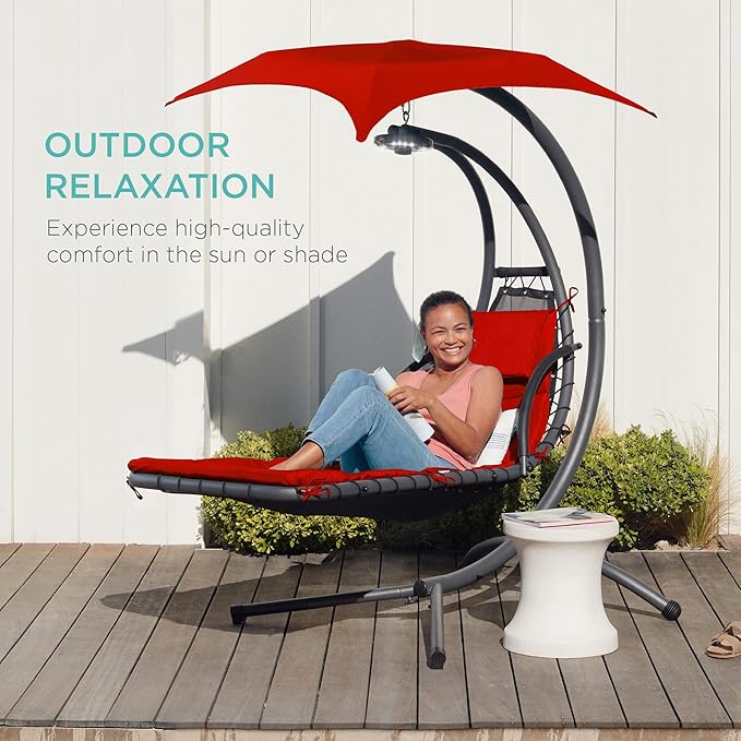 Best Choice Products Outdoor Hanging Curved Steel Chaise Lounge Chair Swing w...