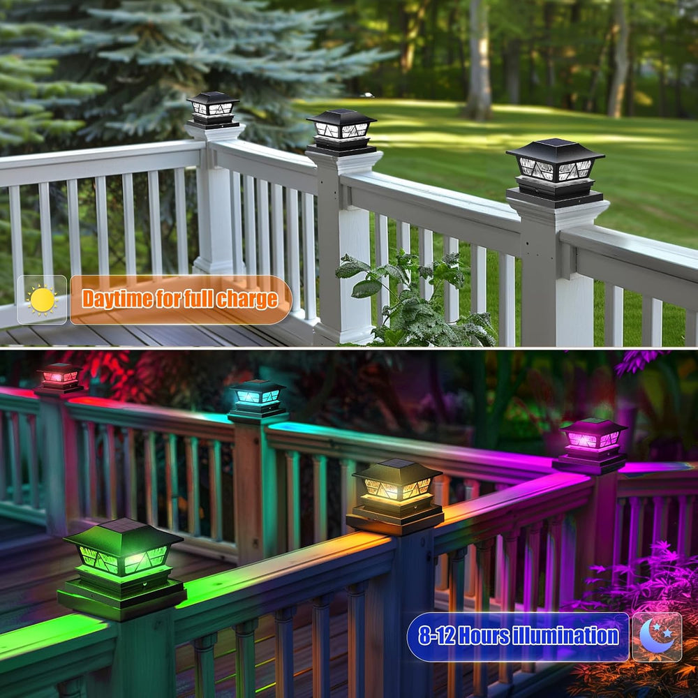 Solar Post Lights Outdoor Waterproof RGB Color Changing Modes Fence Post Cap ...