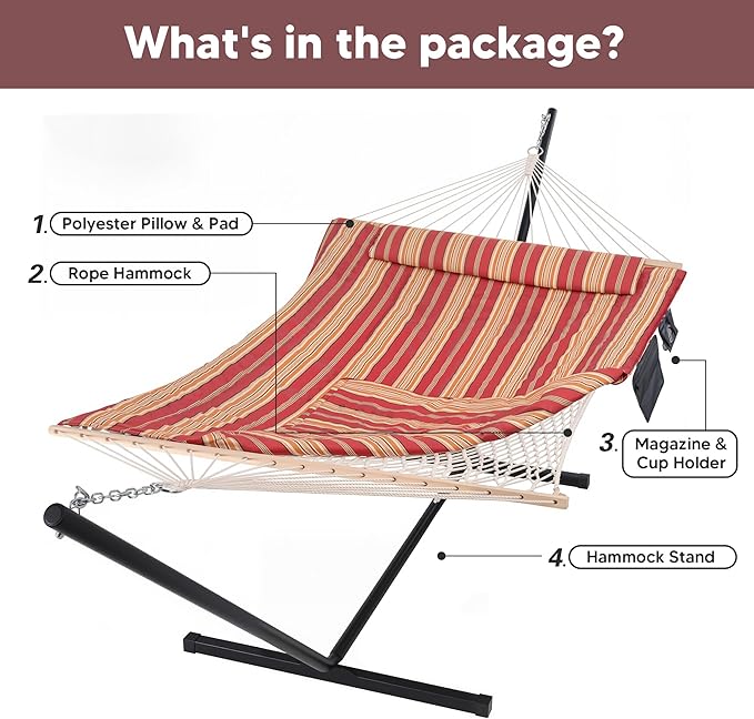 SUNCREAT Hammocks Portable Hammock with Stand, Hammock with Stand 2 Person He...