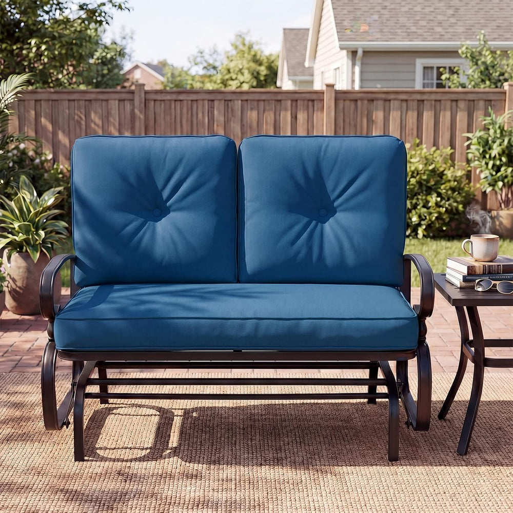 GIANTEX Outdoor Glider Bench, Patio 2 Person Loveseat with Removable Cushion,...