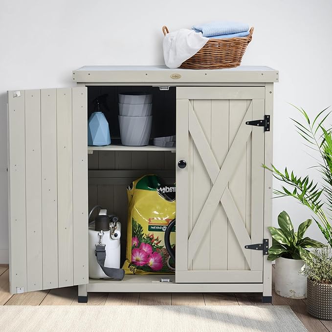 HABAU Outdoor Storage Cabinets Weatherproof for Patio, Garden Work Bench with...