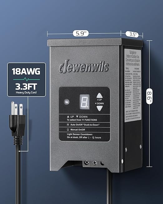 DEWENWILS 200W Weatherproof Low Voltage Landscape Lighting Transformer, 120V ...