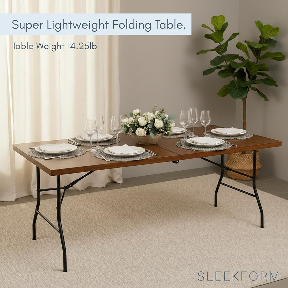Sleekform 6 Ft Wooden Folding Banquet Table, 28 Inch, with Carry Handle