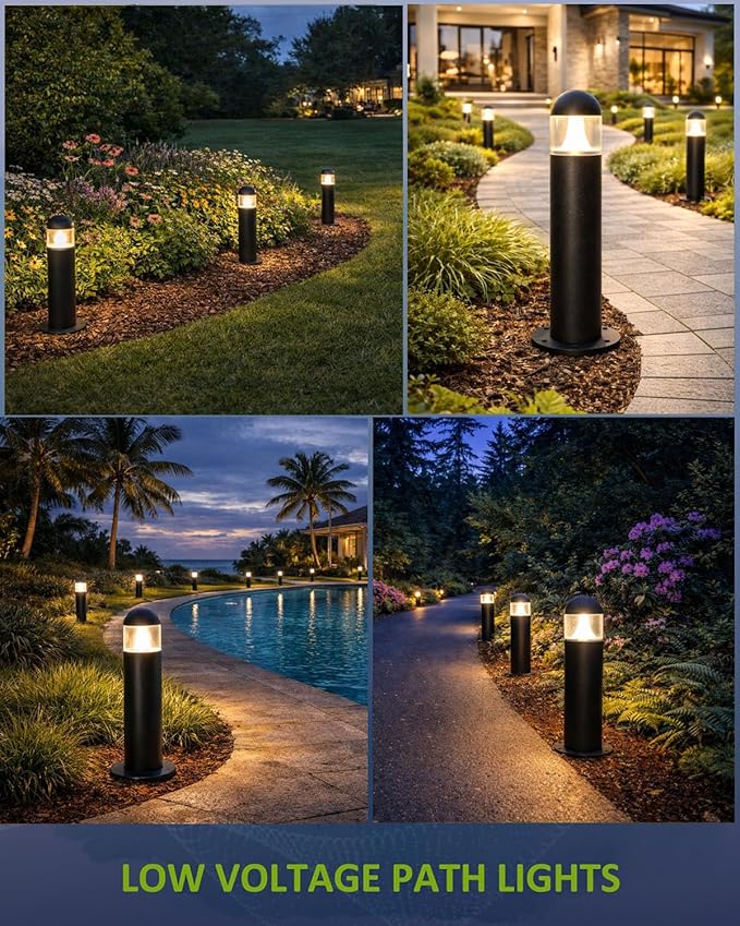 8 Pack Aluminum Low Voltage Landscape Pathway Lights Wired, Outdoor Modern 12...