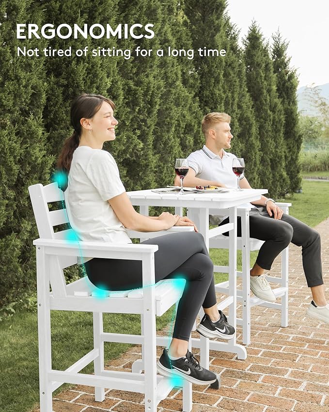 SERWALL Tall Adirondack Bar Chairs and Table 3 Pieces Set, Adirondack Bar Hei...