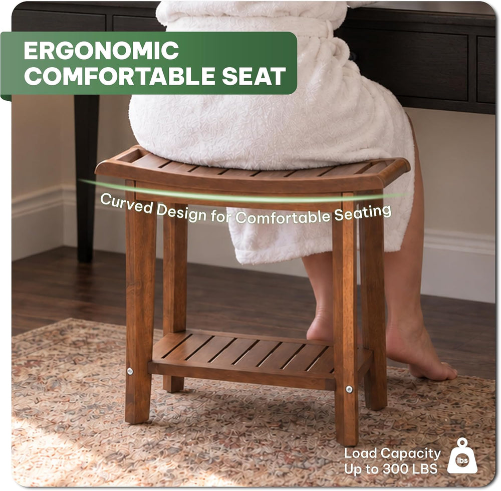 Solid Wood Shower Bench, Shower Stool Chair, Waterproof Non-Slip, Walnut