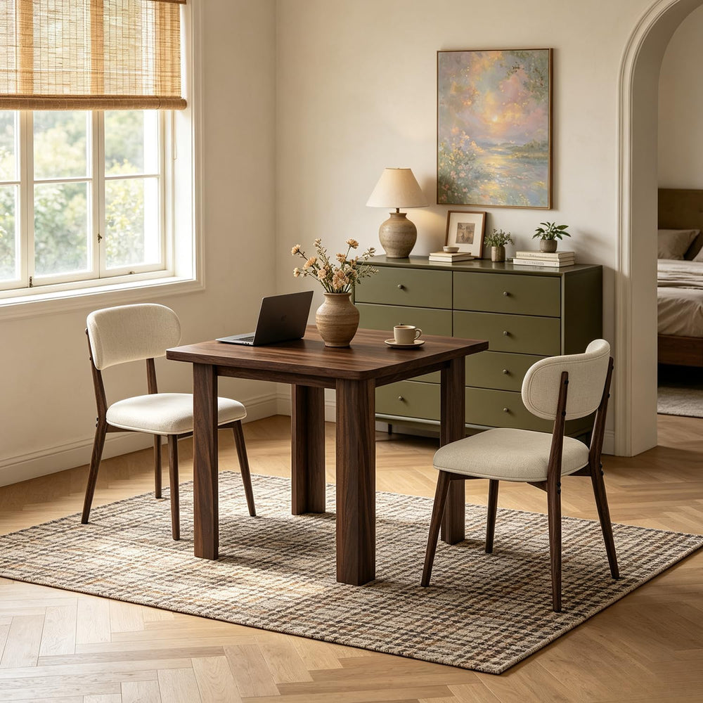31.5" Square Dining Table Set for 2, with 2 Walnut Metal Legs Dining Chairs