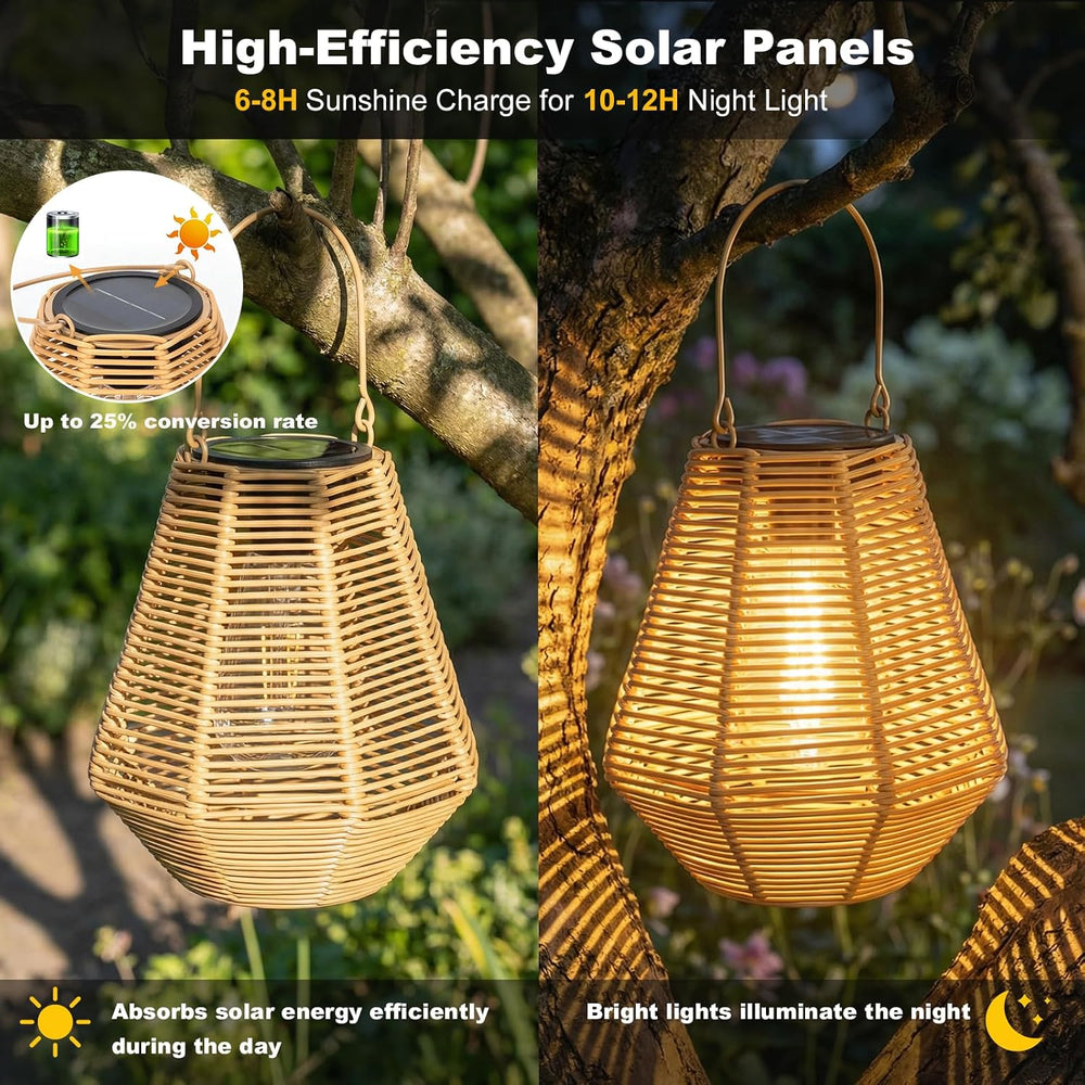 Solar Lanterns, 2 Pack Rattan Hanging Lights Outdoor Waterproof for Patio