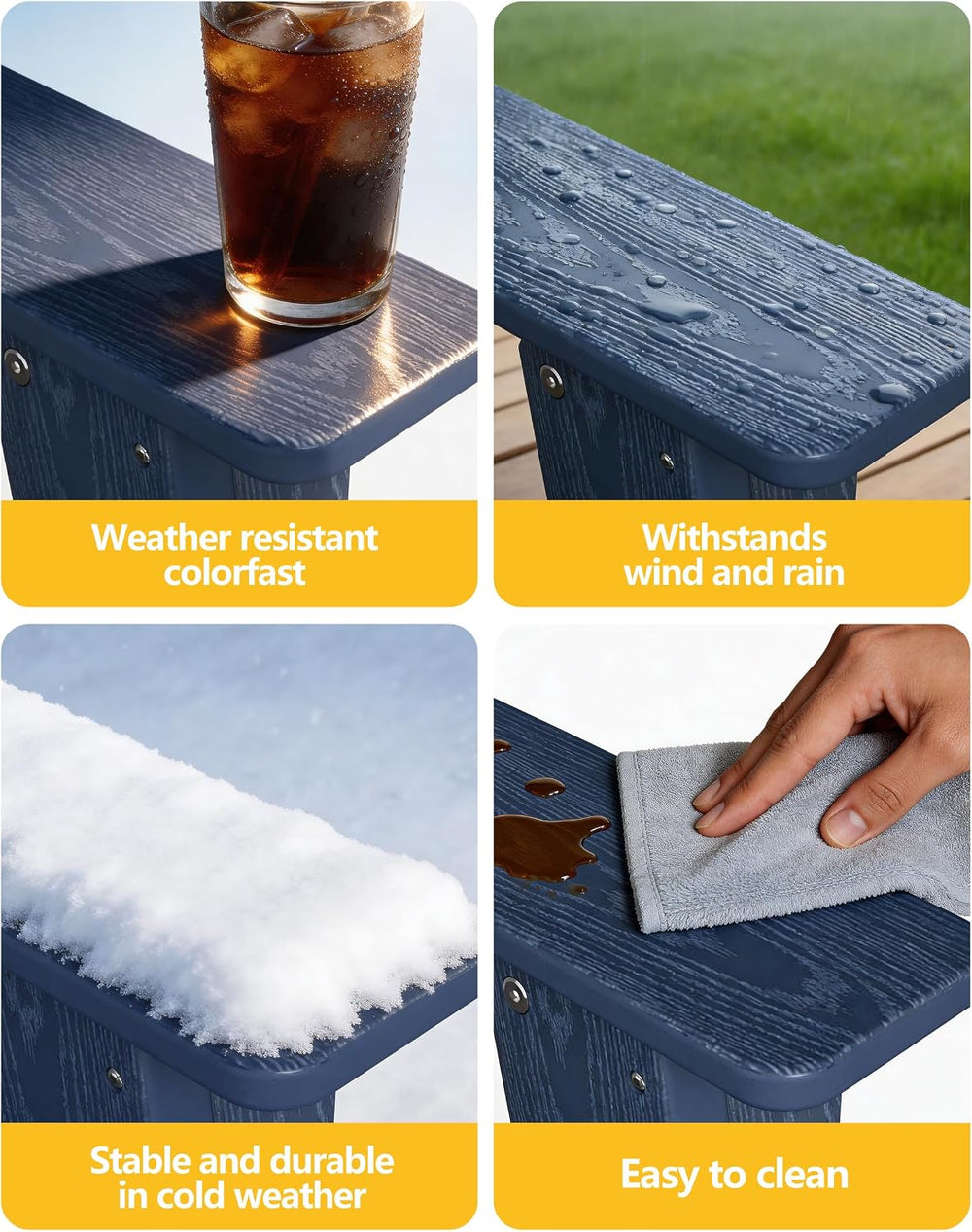 EcoVidaOutdoors Adirondack Chair Set of 4, HDPE Outdoor Chair, Navy