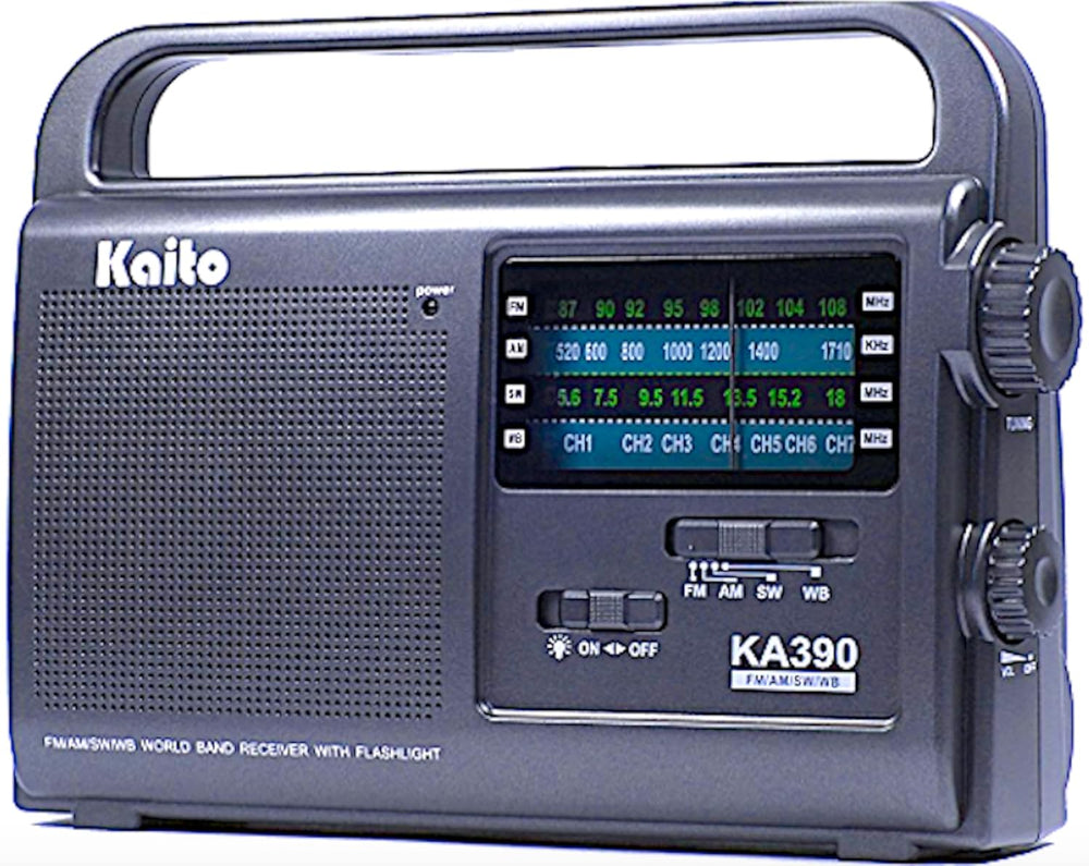 Kaito KA390 Portable AM/FM Shortwave NOAA Weather Radio with LED Flashlight, ...