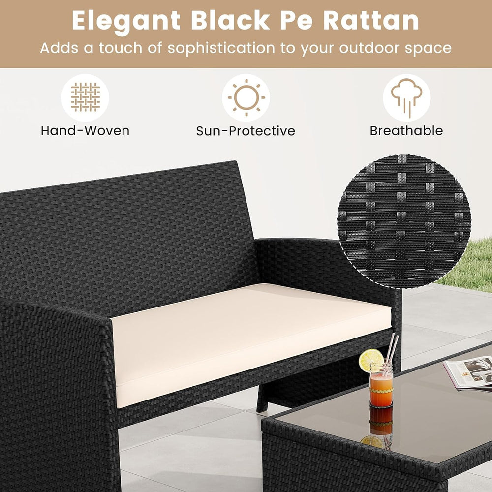 Tangkula 4 Pieces Patio Wicker Furniture Set, Outdoor Heavy Duty Rattan Cushi...