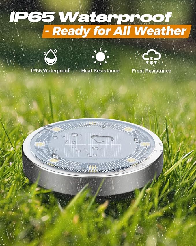 btfarm 16 Pack Solar Lights Outdoor, 8 LED Solar Ground Lights IP65 Waterproo...