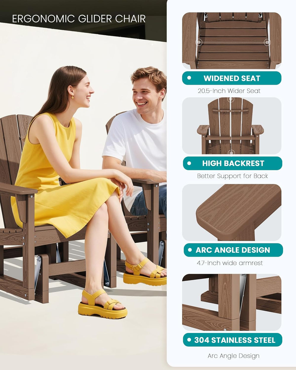 SERWALL HDPE Outdoor Glider, All-Weather Patio Glider Rocker