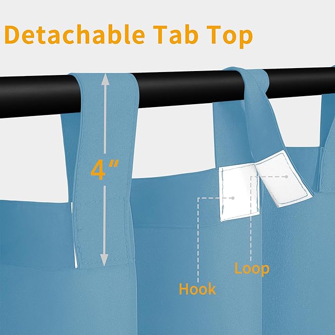 Easy-Going Outdoor Patio Curtains Detachable Tab Top Windproof Weatherproof C...
