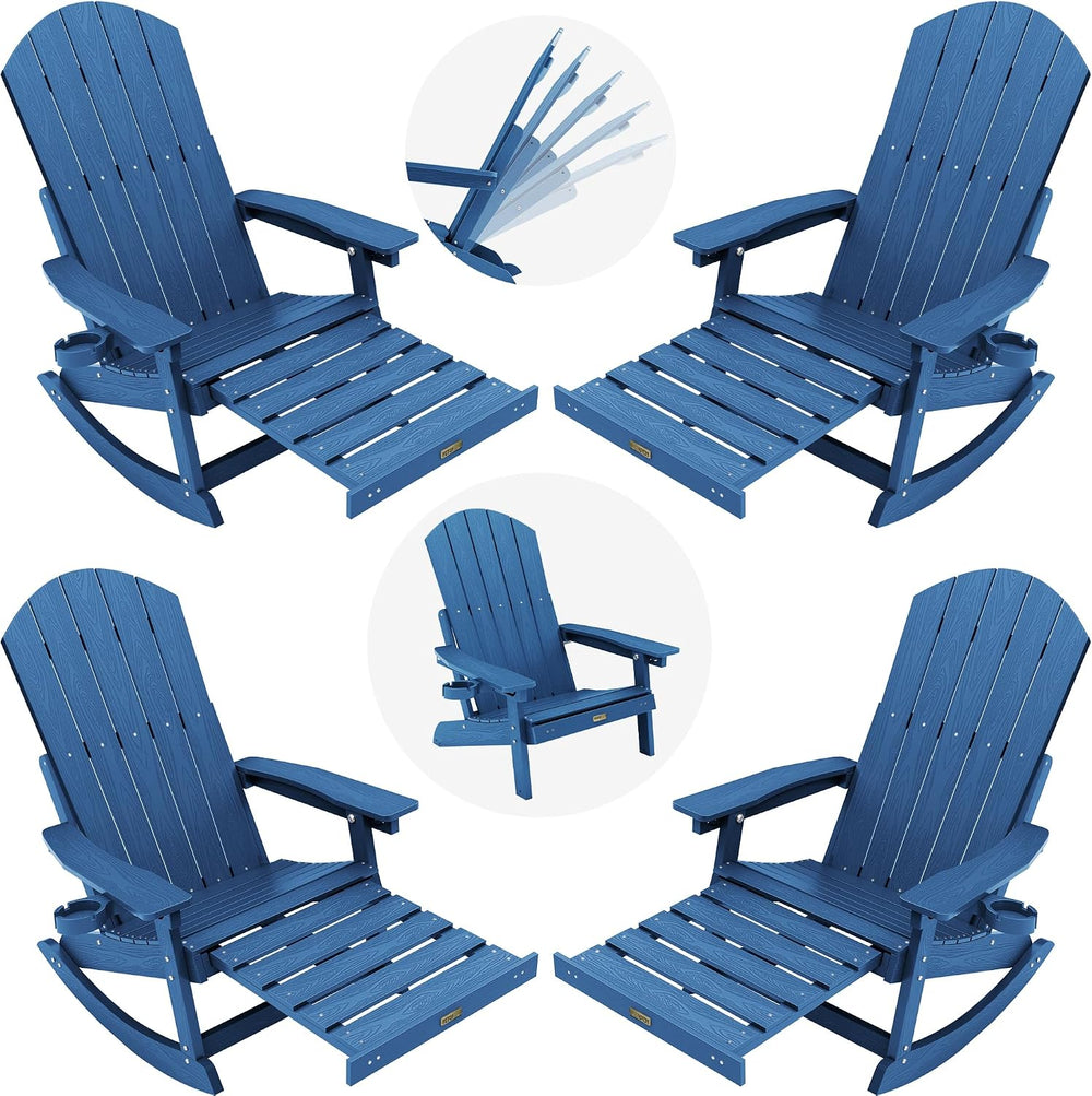 YEFU Adirondack Rocking Chairs Set of 4, with Footrest, 5-Level Adjustable
