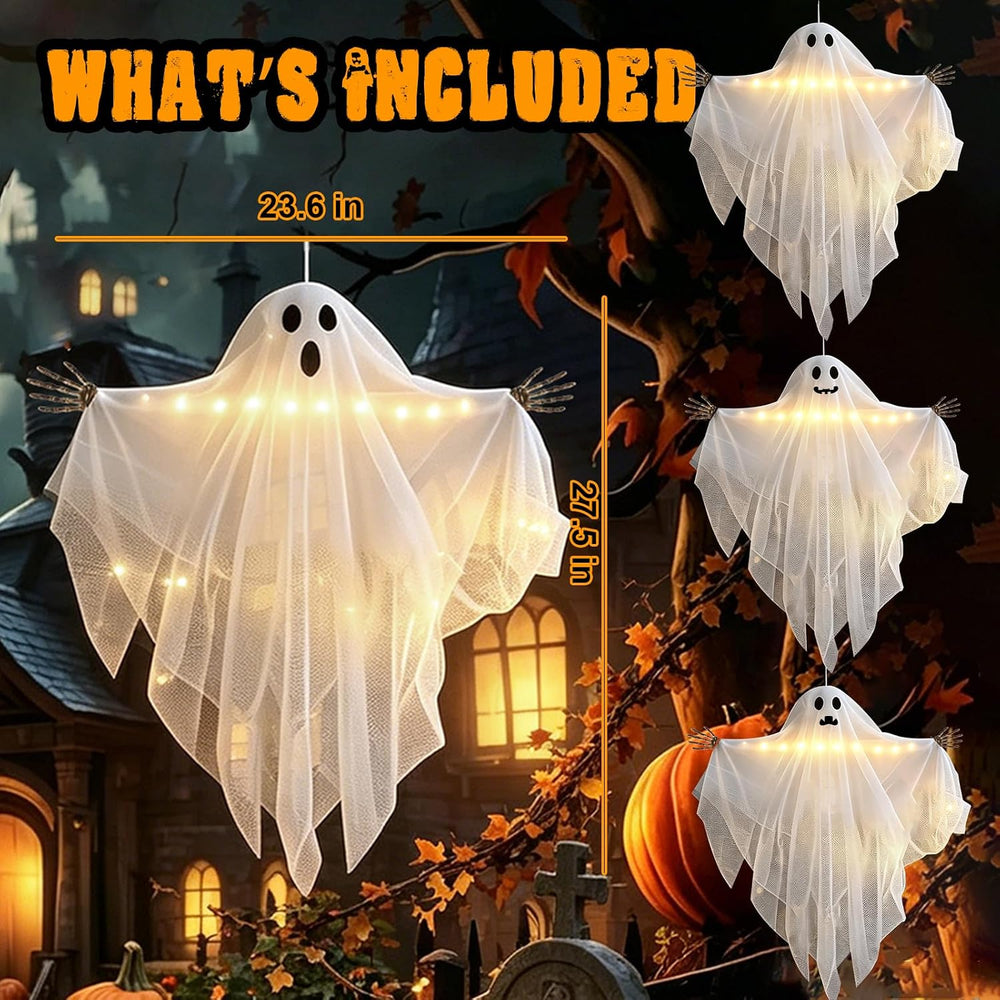 Halloween Decorations Outdoor 4 Pack 27.5" Light up Hanging Ghosts Decor