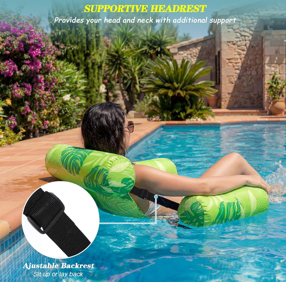 Blueweenly 2 Pack Pool Float Lounge Chair, Tropical, Green, Orange