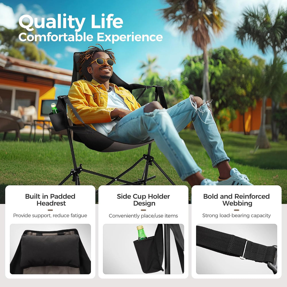 ALPHA CAMP Hammock Folding Rocking Chair with Cup Drink Holder, High Back Pad...