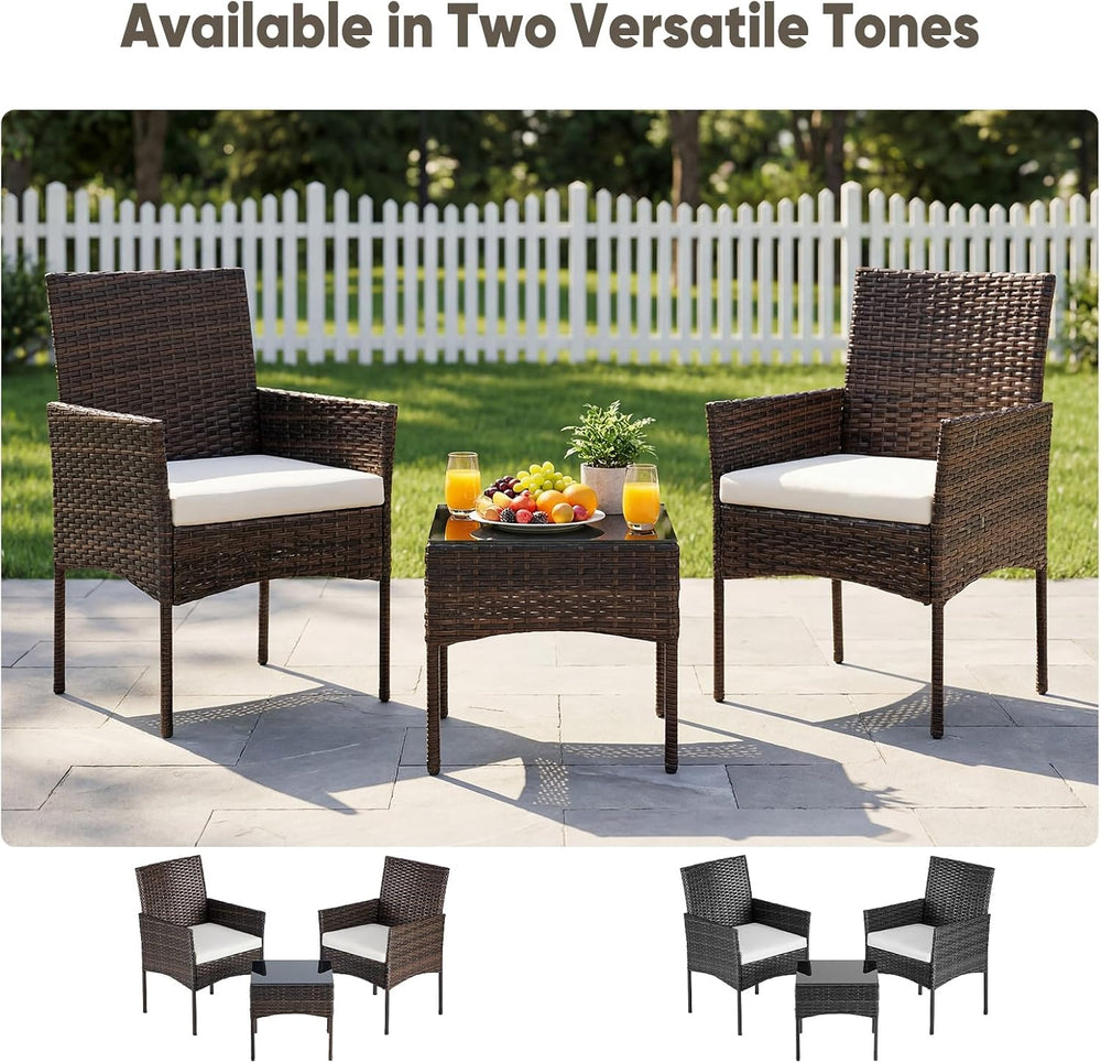 DUMOS 3 Piece Patio Furniture Set, Outdoor Wicker Bistro Set, Brown