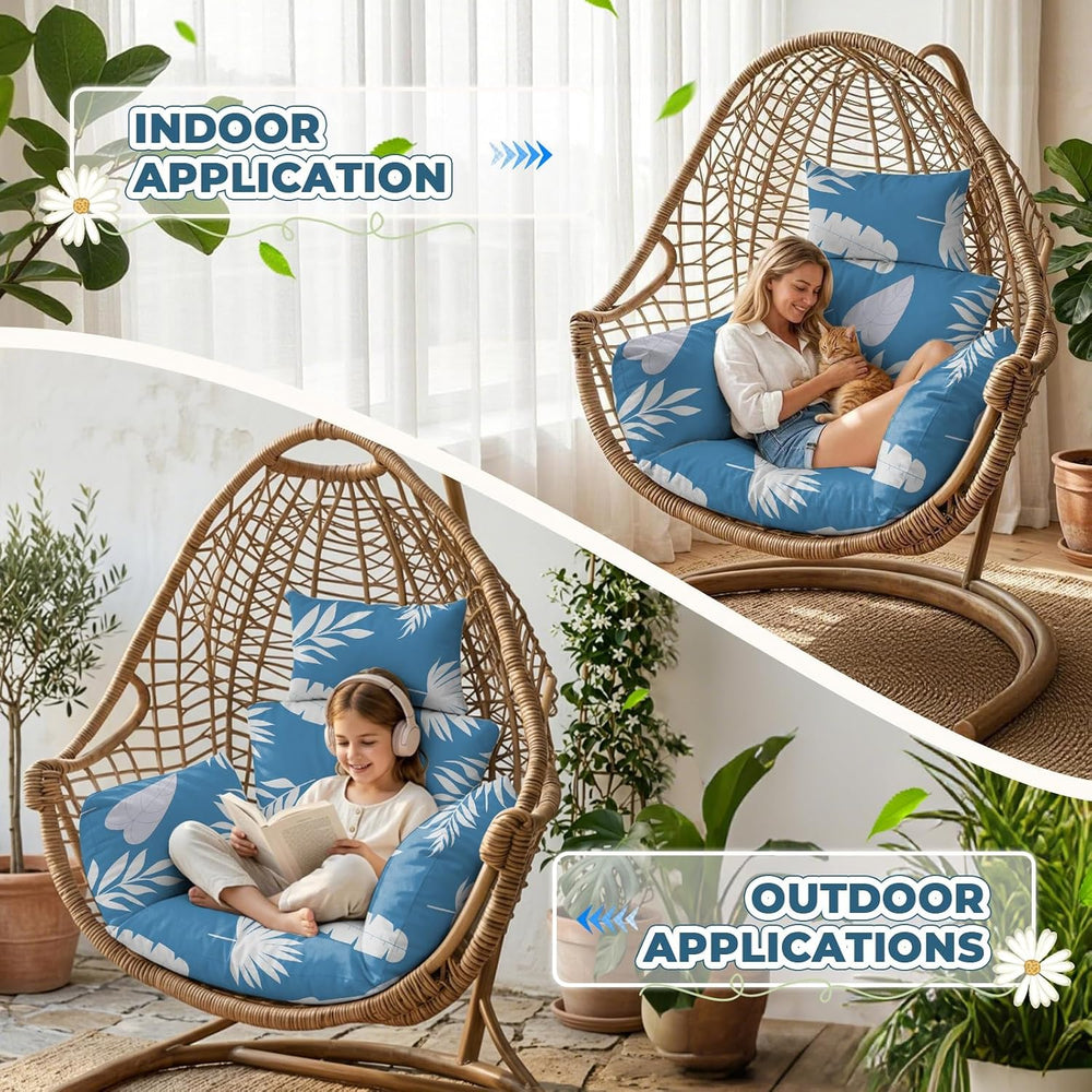 Waterproof Egg Chair Cushion Replacement 47x31.5x4.7" Thicken Blue Leaf2#