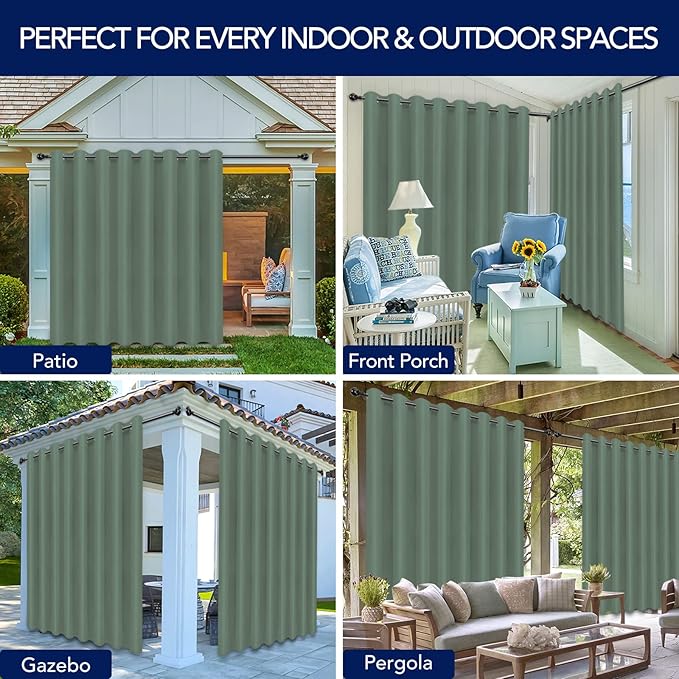 PureFit Outdoor Curtains for Patio Waterproof Weatherproof, UV Resistant Outs...