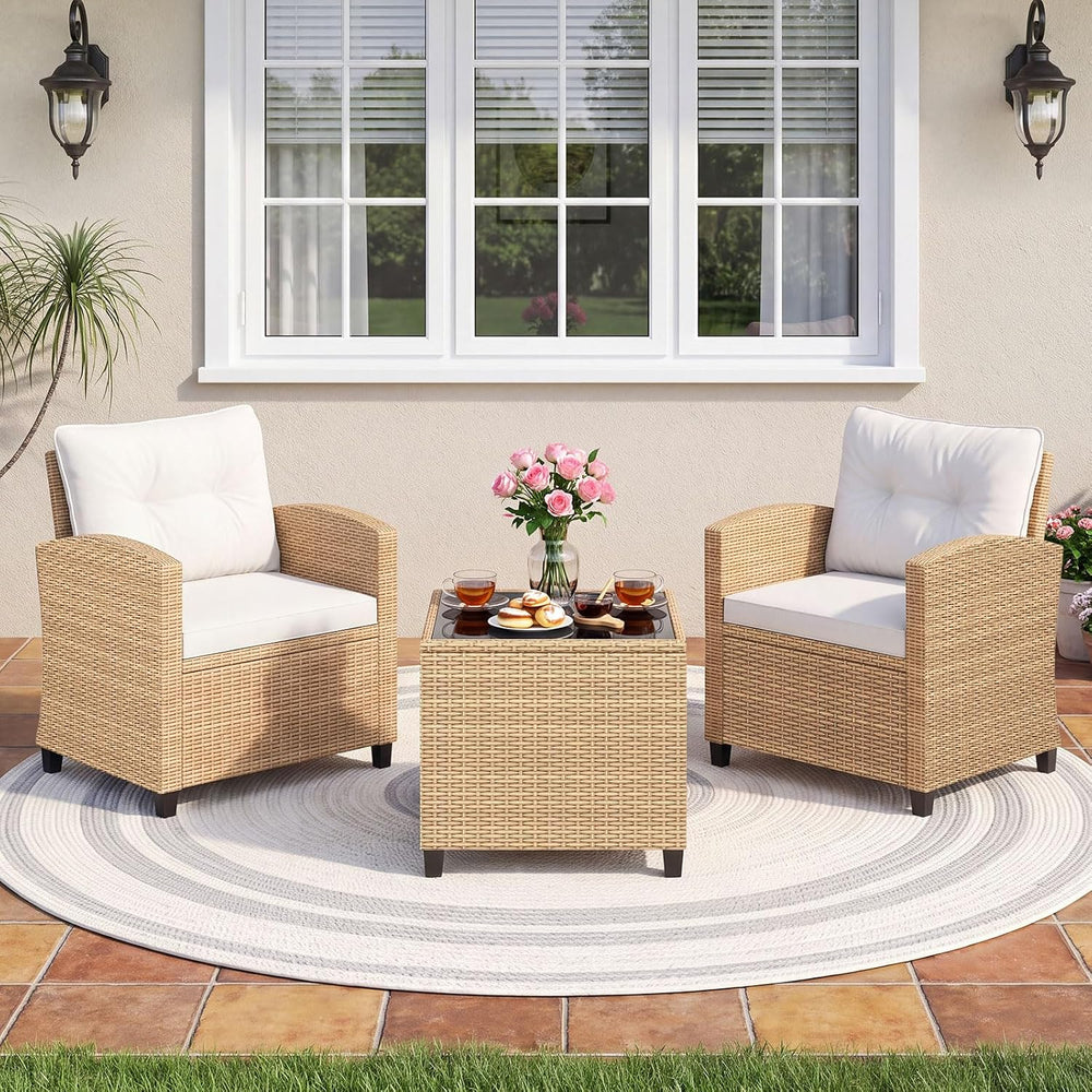Tangkula 3 Pieces Patio Furniture Set, PE Rattan Wicker 3 Pcs Outdoor Sofa Se...