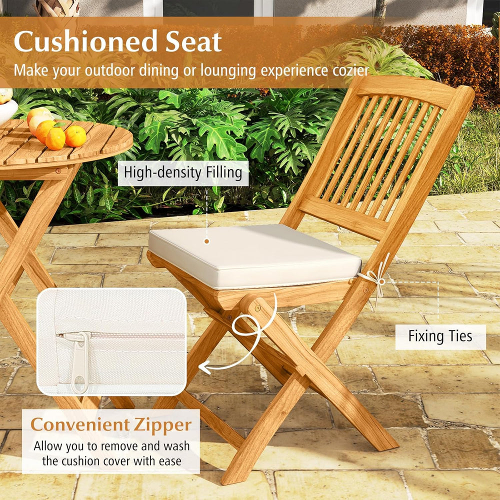 Tangkula 3 Pieces Acacia Wood Patio Folding Bistro Set, Outdoor Table and Cha...