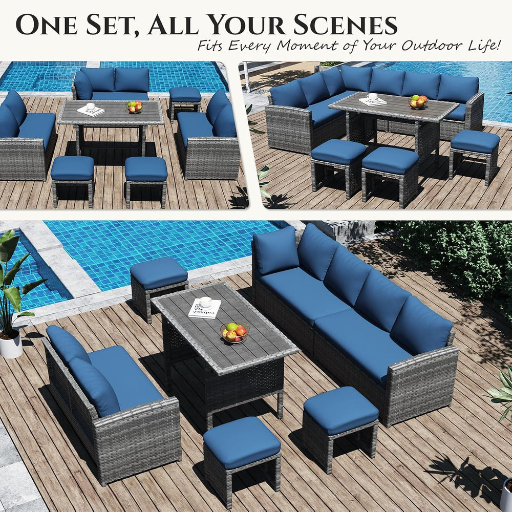 7 Pieces Patio Furniture Set, Outdoor Sectional Sofa Conversation Set, All We...