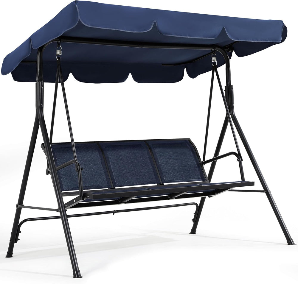 Yaheetech 3-Seat Patio Swing Chair w/Texteline Fabric Ez Setup, Blue