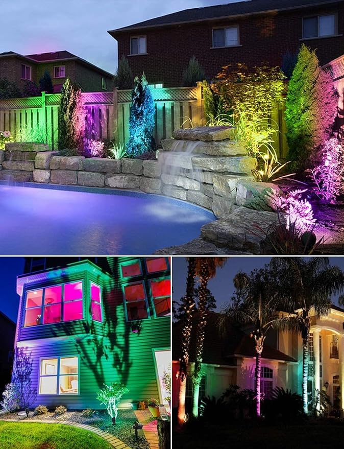SUNVIE 12W Christmas Low Voltage Landscape Lighting RGB Color Changing LED La...