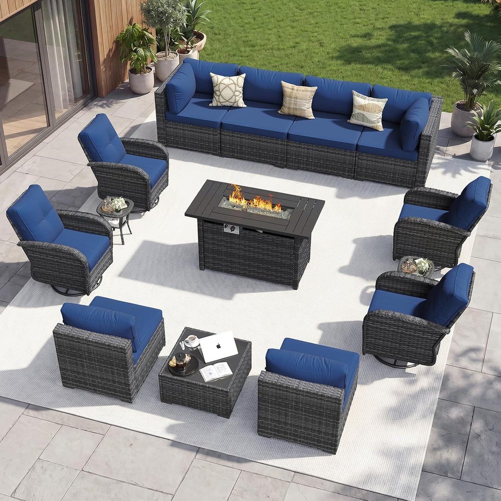 Aoxun 14 Piece Outdoor Patio Furniture Set with 44'' Fire Pit Table, ...