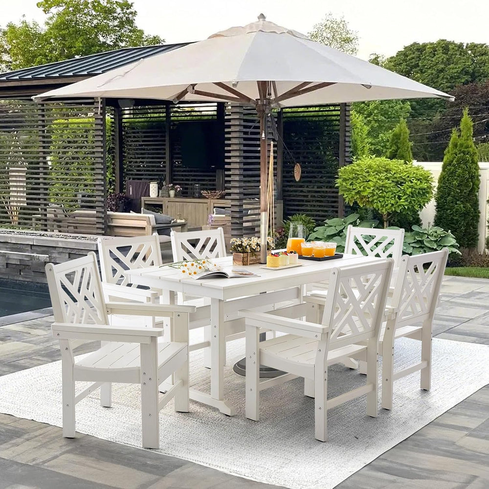 7 Piece HDPE Outdoor Dining Set for 6, Patio Dining Furniture Set with Umberl...