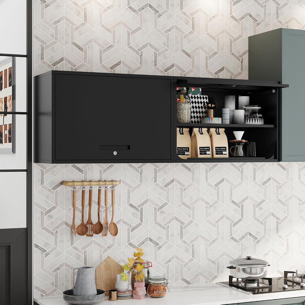 Metal Storage Cabinet Black Wall Cabinets with Shelf and Locking Door - Wall ...