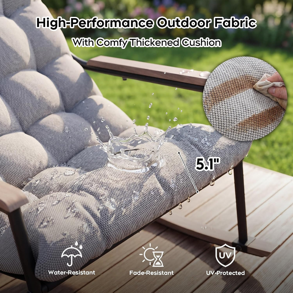 Outdoor Papasan Rocking Chairs Set of 2, Oversized Cushioned Rocker