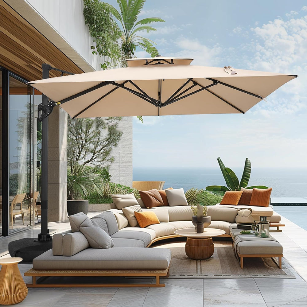 10'x 13' Cantilever Patio Umbrella with 360° Rotation & Base, Beige