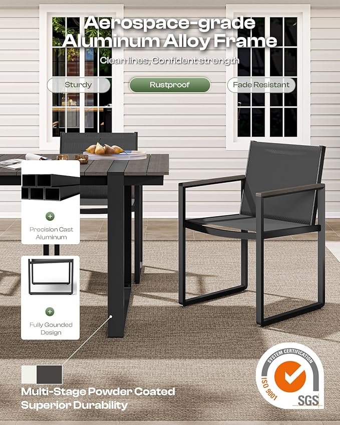 Outdoor Table and Chairs of 4, Patio Dining Sets, HDPS + Aluminum Outdoor Fur...