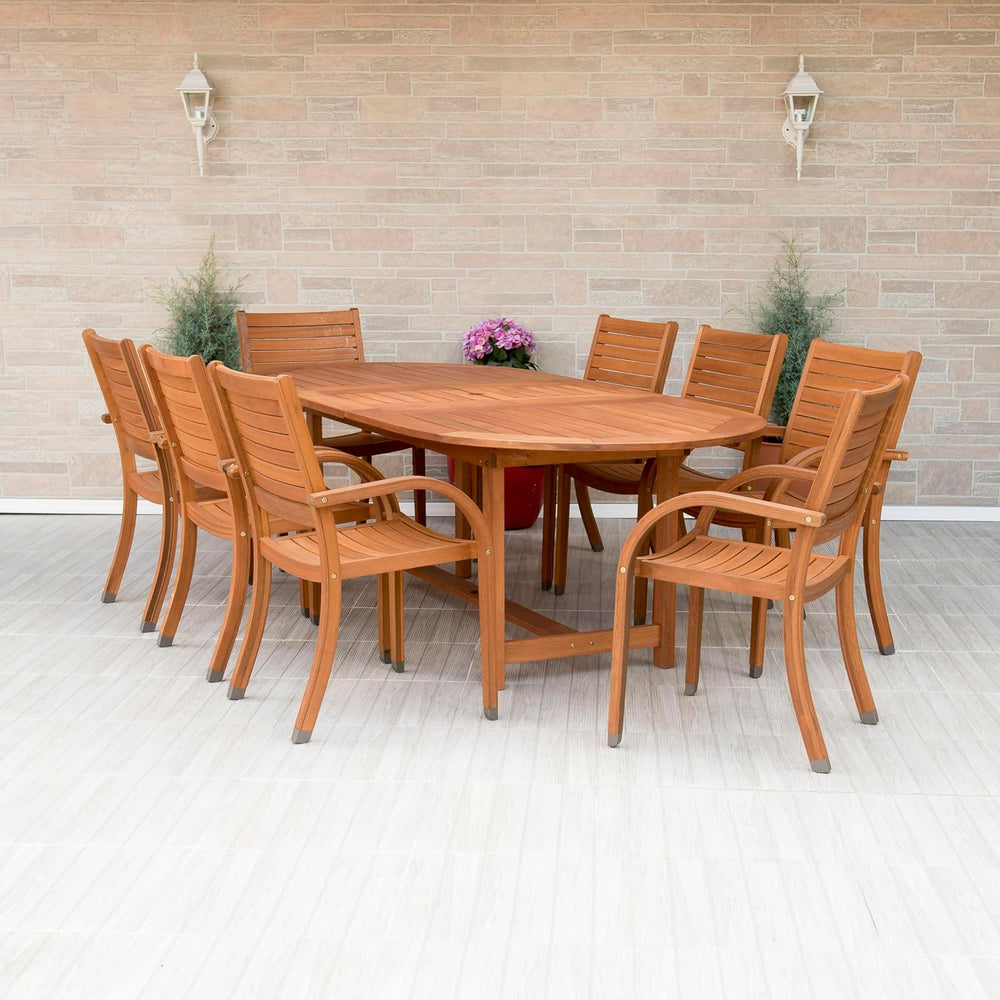 Amazonia Arizona 9 Piece Oval Outdoor Dining Set | Eucalyptus Wood | Durable ...