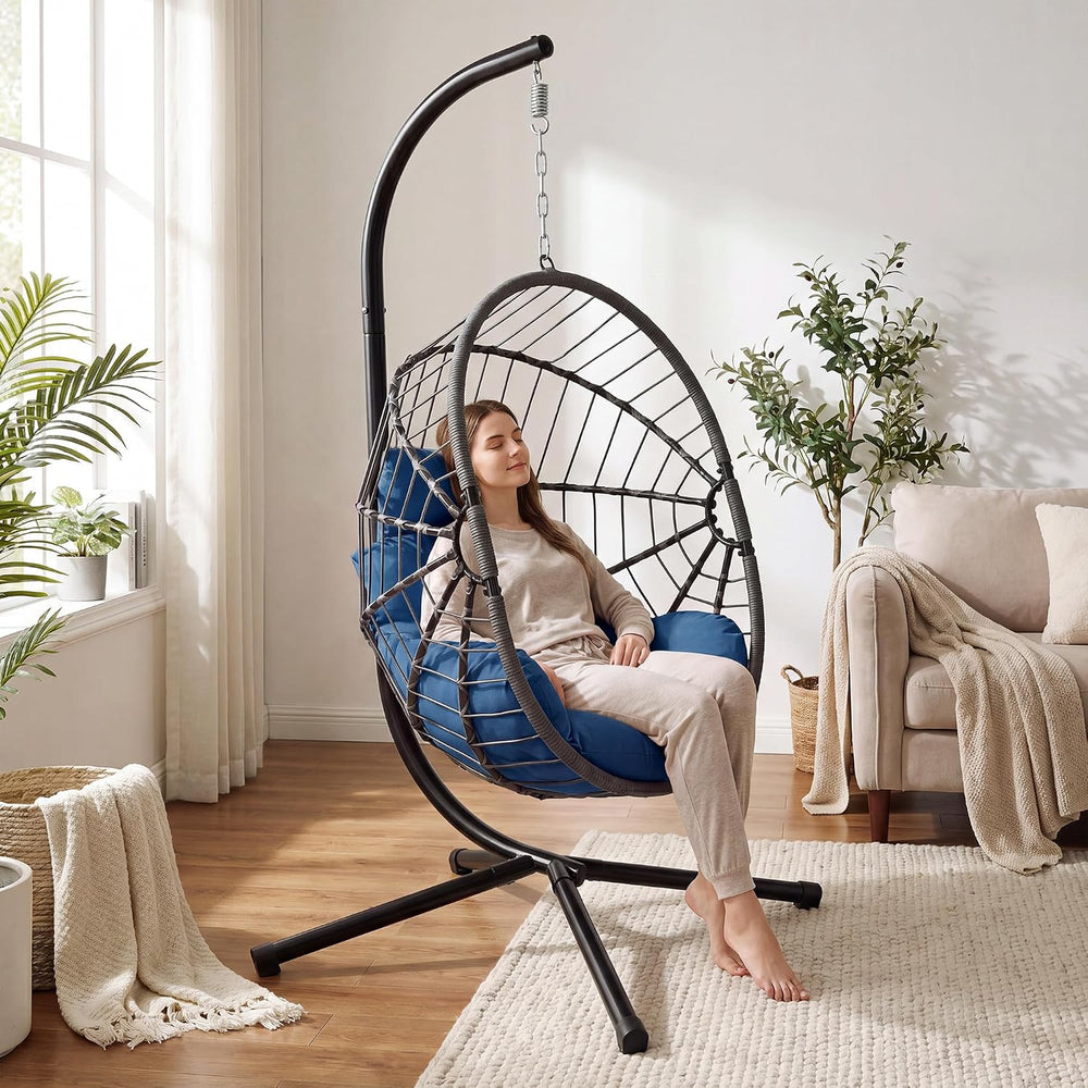Hanging Egg Chair with Stand, Swinging Egg Chair Outdoor Indoor, Hanging Bask...