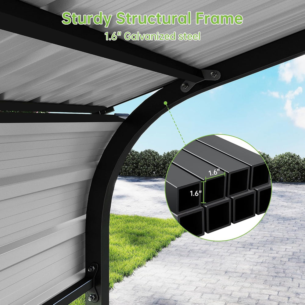 12x20 FT Updated Galvanized Steel Roof Metal Carport, Gray