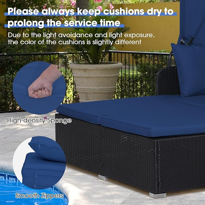 COSTWAY Outdoor Daybed with Retractable Canopy, Wicker Patio Furniture Set wi...