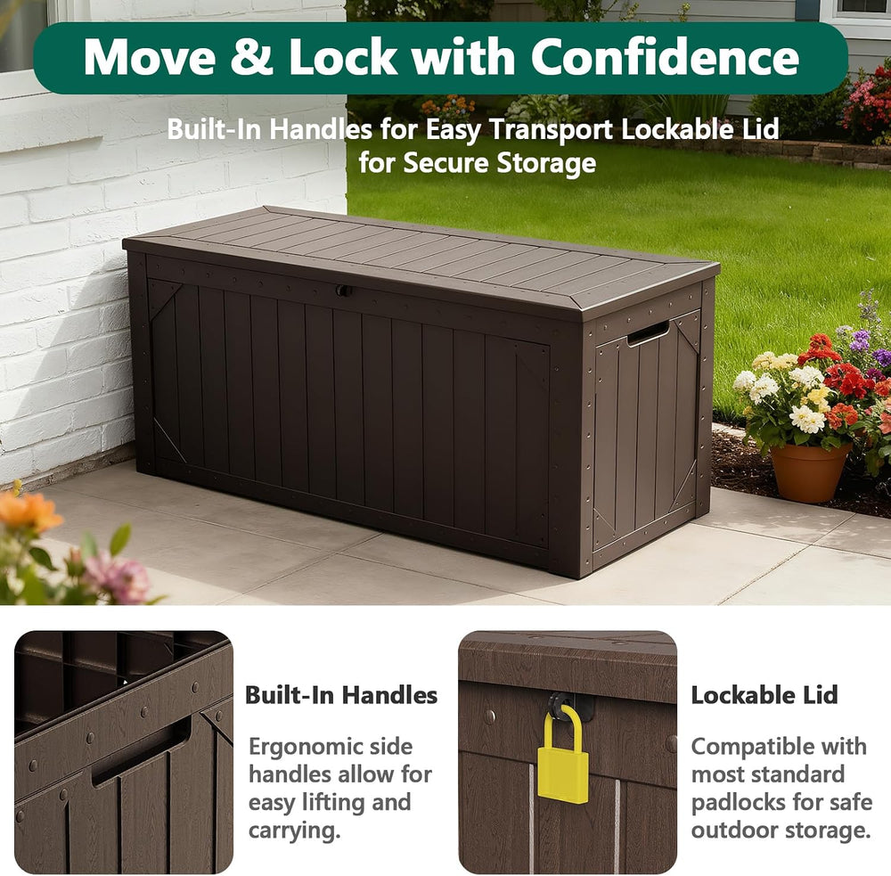 100 Gallon Outdoor Storage Box, Waterproof Resin Deck Box Organizer for Patio...