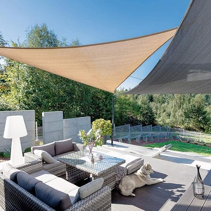 SUNLAX Sun Shade Sail 13' x 13' x 13' Sand Triangle Canopy Sail S...