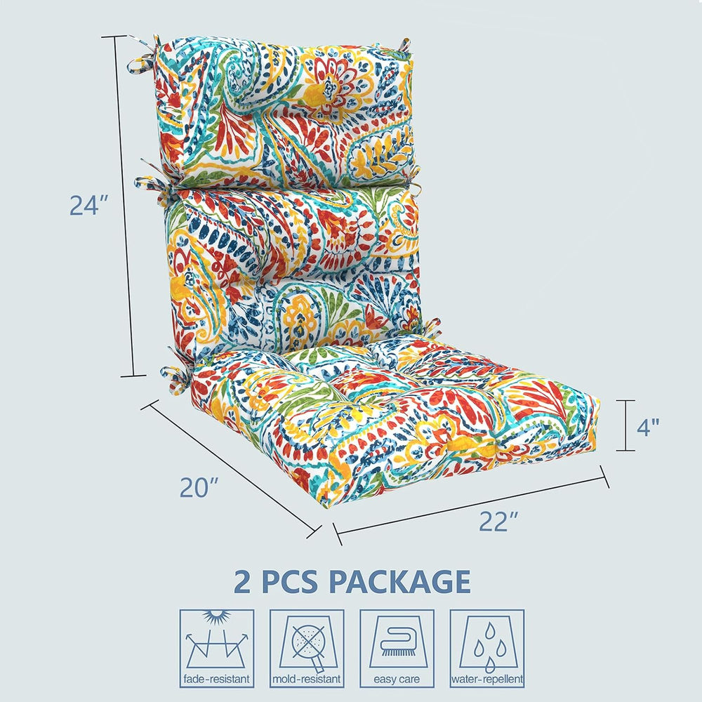 LVTXIII 2 Pack Outdoor High Back Cushions, 22" W x 20" D Tufted Sea...