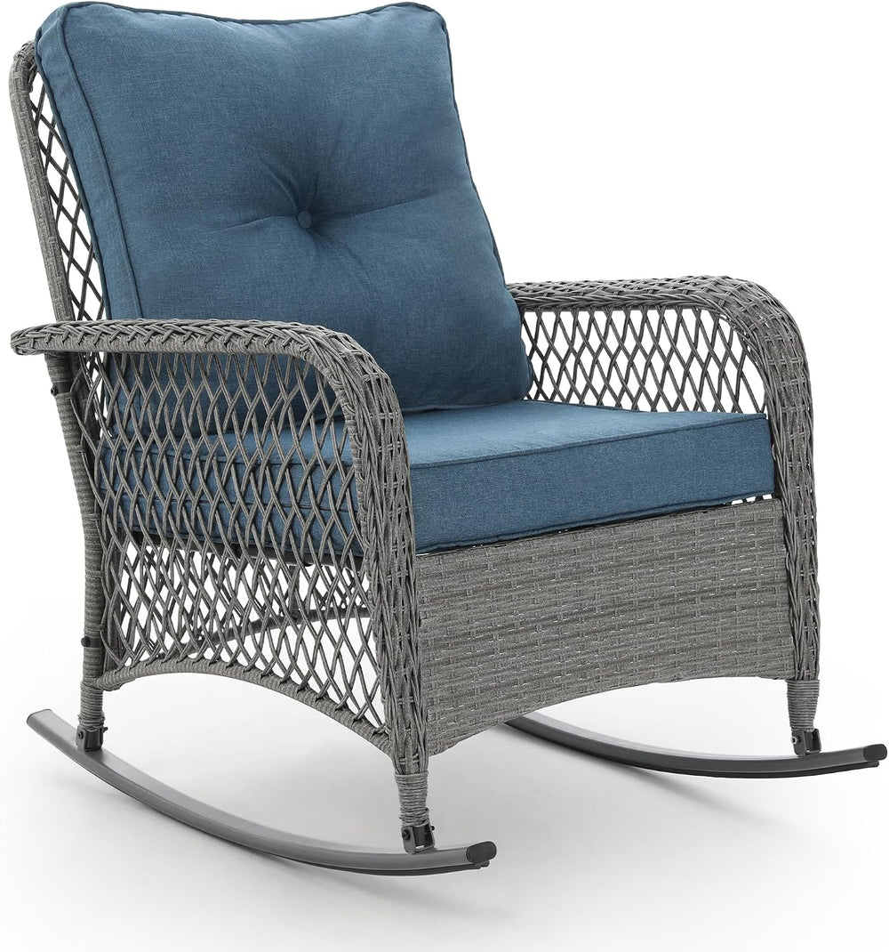 UDPATIO Rocking Outdoor Chair Patio Wicker Chair with Cushions, Lumbar Pillow...