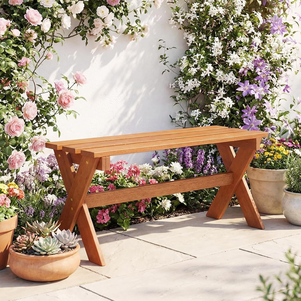 Tangkula Wood Backless Outdoor Bench, 2-Person Garden Bench, 1 Pack, Rustic