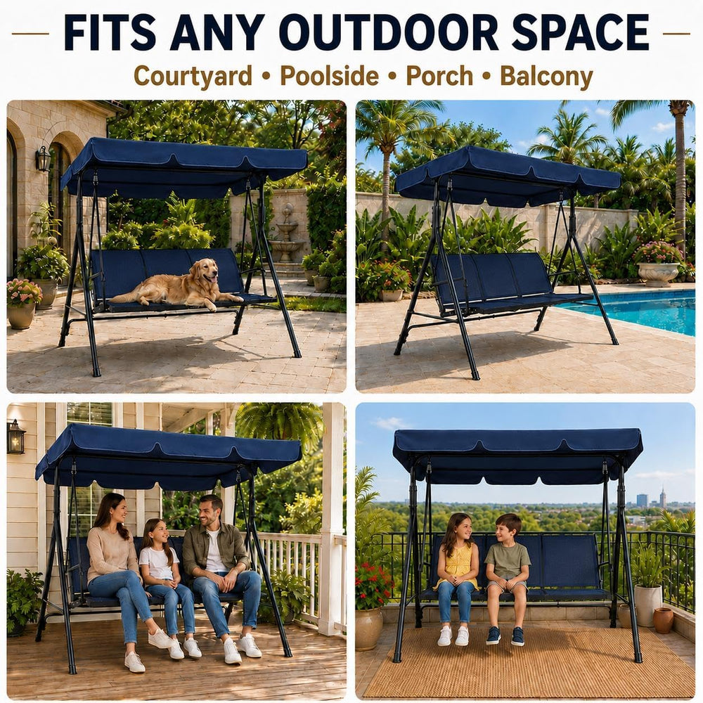 Yaheetech 3-Seat Patio Swing Chair w/Texteline Fabric Ez Setup, Blue