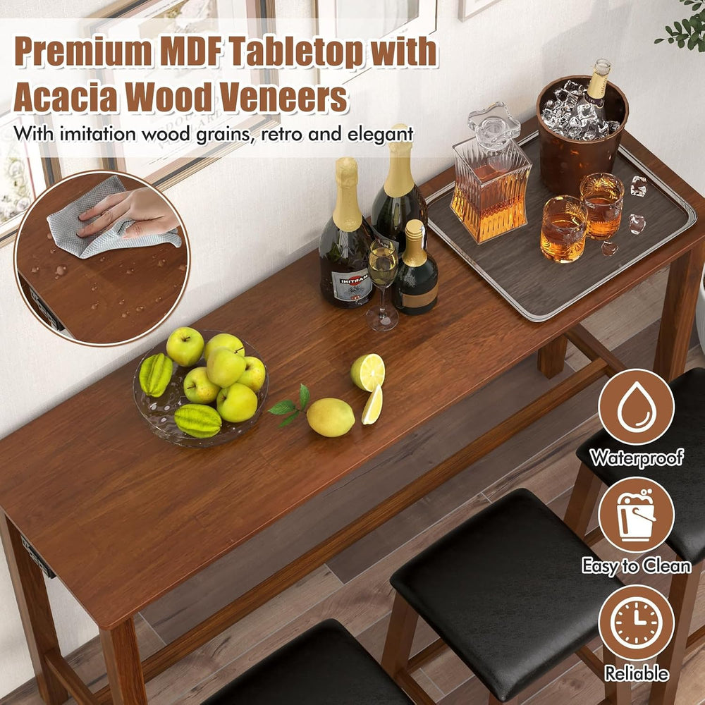 Tangkula 4-Piece Bar Table with Stools, Wooden Dining Bar Table & Chairs ...